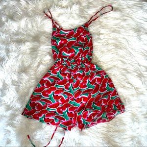 One of a kind Watermelon romper with open tie back, size S/XS